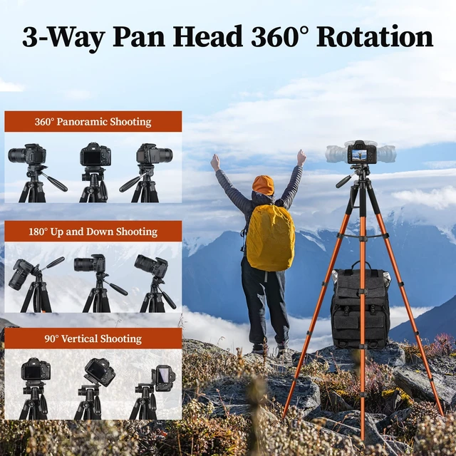 Alt view image 9 of 14 - Tripod Camera Tripods, 74" Tripod for Camera Cell Phone Video Photography, Heavy Duty Tall Cameras Tripod Stand, Professional Travel DSLR Tripods Compatible with Canon iPhone, Max Load 15 LB