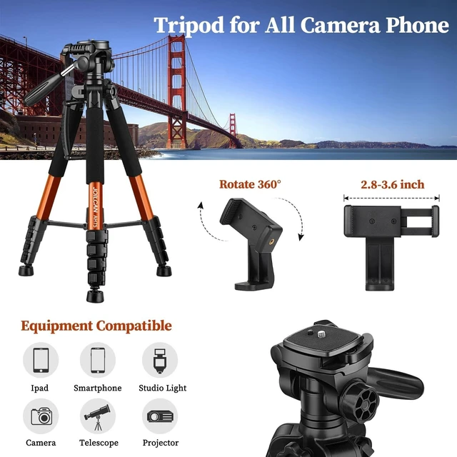 Alt view image 11 of 14 - Tripod Camera Tripods, 74" Tripod for Camera Cell Phone Video Photography, Heavy Duty Tall Cameras Tripod Stand, Professional Travel DSLR Tripods Compatible with Canon iPhone, Max Load 15 LB