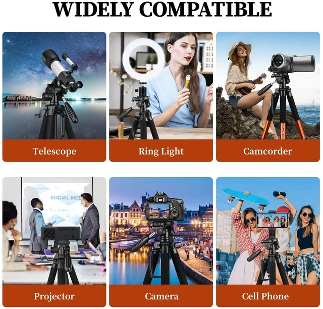 Alt view image 12 of 14 - Tripod Camera Tripods, 74" Tripod for Camera Cell Phone Video Photography, Heavy Duty Tall Cameras Tripod Stand, Professional Travel DSLR Tripods Compatible with Canon iPhone, Max Load 15 LB