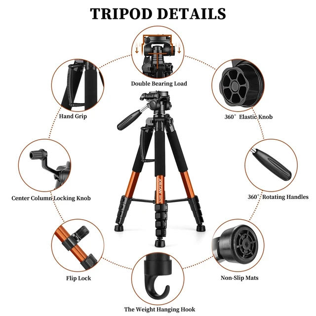 Alt view image 14 of 14 - Tripod Camera Tripods, 74" Tripod for Camera Cell Phone Video Photography, Heavy Duty Tall Cameras Tripod Stand, Professional Travel DSLR Tripods Compatible with Canon iPhone, Max Load 15 LB