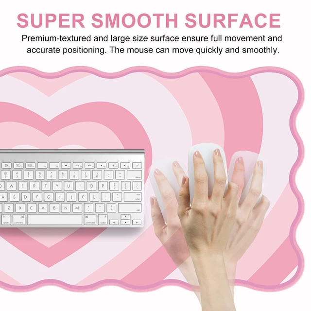 Alt view image 13 of 14 - Pink Mouse Pad,Cute Desk Mat XXL Large Scalloped Gaming Mousepad,35.4x15.7in Non-Slip Rubber Base Keyboard Pad Waterproof Desktop Mat for Laptop Computer Work Game Home Office-Pink Heart