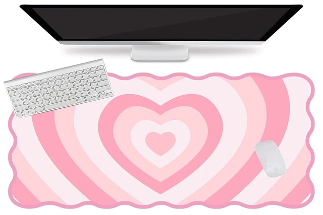 Alt view image 9 of 14 - Pink Mouse Pad,Cute Desk Mat XXL Large Scalloped Gaming Mousepad,35.4x15.7in Non-Slip Rubber Base Keyboard Pad Waterproof Desktop Mat for Laptop Computer Work Game Home Office-Pink Heart