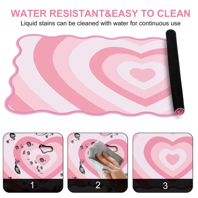 Alt view image 14 of 14 - Pink Mouse Pad,Cute Desk Mat XXL Large Scalloped Gaming Mousepad,35.4x15.7in Non-Slip Rubber Base Keyboard Pad Waterproof Desktop Mat for Laptop Computer Work Game Home Office-Pink Heart