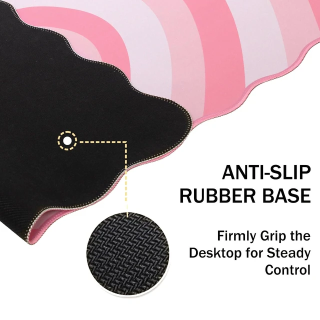 Alt view image 10 of 14 - Pink Mouse Pad,Cute Desk Mat XXL Large Scalloped Gaming Mousepad,35.4x15.7in Non-Slip Rubber Base Keyboard Pad Waterproof Desktop Mat for Laptop Computer Work Game Home Office-Pink Heart