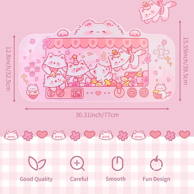 Alt view image 9 of 14 - Cute Cat Desk Pad Kawaii Kitty Claw Machine Desk Mat, Pink Switch Large Gaming Mouse Pad, Funny Deskmat Mousepad, Anime Laptop Keyboard Pad Office Home Decor for Women Girls, Coral