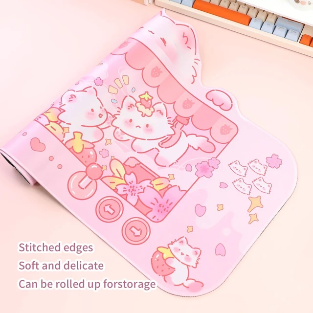 Alt view image 11 of 14 - Cute Cat Desk Pad Kawaii Kitty Claw Machine Desk Mat, Pink Switch Large Gaming Mouse Pad, Funny Deskmat Mousepad, Anime Laptop Keyboard Pad Office Home Decor for Women Girls, Coral