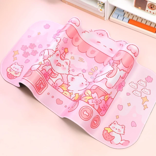 Alt view image 13 of 14 - Cute Cat Desk Pad Kawaii Kitty Claw Machine Desk Mat, Pink Switch Large Gaming Mouse Pad, Funny Deskmat Mousepad, Anime Laptop Keyboard Pad Office Home Decor for Women Girls, Coral
