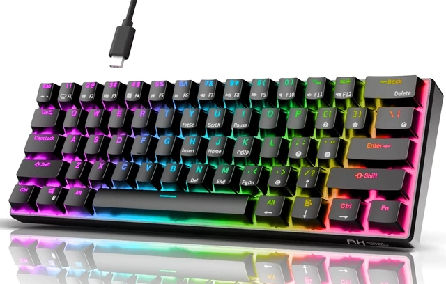 Alt view image 8 of 14 - Wired 60% Mechanical Gaming Keyboard Programmable QMK/VIA RGB Backlit 61 Keys Ultra-Compact Hot Swappable Red Switch Black