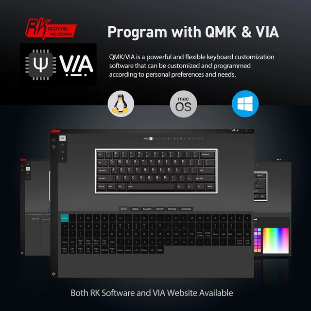 Alt view image 14 of 14 - Wired 60% Mechanical Gaming Keyboard Programmable QMK/VIA RGB Backlit 61 Keys Ultra-Compact Hot Swappable Red Switch Black