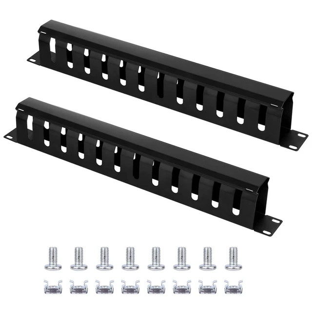 Alt view image 8 of 14 - 2 Pack 19 Inch 1U Server Rack Cable Management -12 Slot Horizontal Rack Mount Cable Manager with Rack Screws - Cable Raceway Wire Duct Channel Track Cord Organizer with Cover for Server Rack & Cabinet