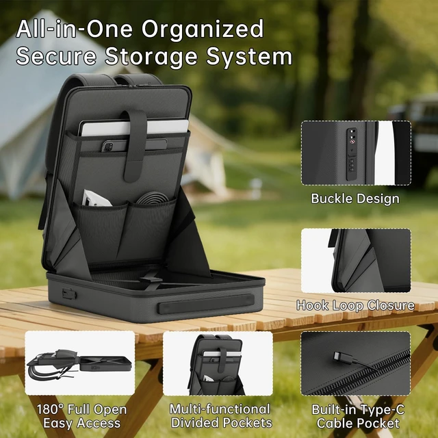 Alt view image 9 of 14 - Starlink Mini Backpack Protective Carrying Case Starlink Mini Bag for Power Cable & Battery Adapter Laptop Anti-theft with TSA Lock Waterproof Travel Accessories for Outdoor Camping