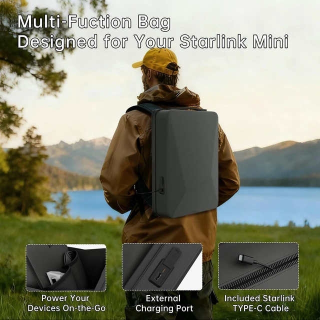 Alt view image 11 of 14 - Starlink Mini Backpack Protective Carrying Case Starlink Mini Bag for Power Cable & Battery Adapter Laptop Anti-theft with TSA Lock Waterproof Travel Accessories for Outdoor Camping