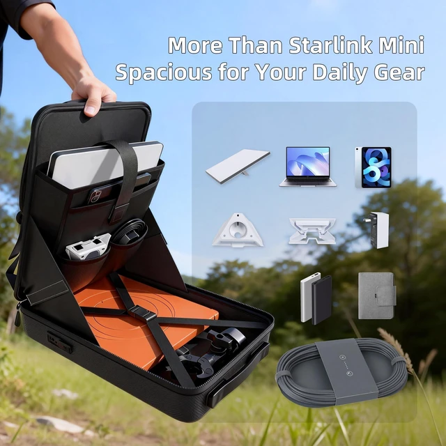 Alt view image 10 of 14 - Starlink Mini Backpack Protective Carrying Case Starlink Mini Bag for Power Cable & Battery Adapter Laptop Anti-theft with TSA Lock Waterproof Travel Accessories for Outdoor Camping