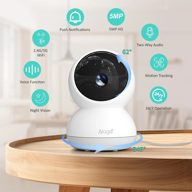 Alt view image 9 of 14 - Indoor Camera, 3K HD Indoor Security Camera, 360° Pan/Tilt Pet Camera, 2-Way Audio, Siren, Night Vision, Baby/Pet Monitor with Phone App 2.4G and 5G WiFi, Compatible Alexa and Google Assistant
