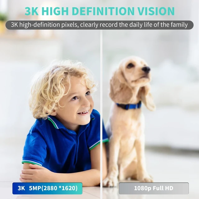 Alt view image 10 of 14 - Indoor Camera, 3K HD Indoor Security Camera, 360° Pan/Tilt Pet Camera, 2-Way Audio, Siren, Night Vision, Baby/Pet Monitor with Phone App 2.4G and 5G WiFi, Compatible Alexa and Google Assistant