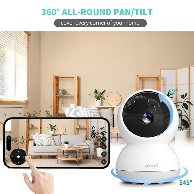 Alt view image 14 of 14 - Indoor Camera, 3K HD Indoor Security Camera, 360° Pan/Tilt Pet Camera, 2-Way Audio, Siren, Night Vision, Baby/Pet Monitor with Phone App 2.4G and 5G WiFi, Compatible Alexa and Google Assistant