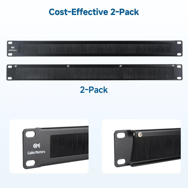 Alt view image 14 of 14 - 2-Pack Rackmount or Wall Mount 1U 19 Brush Panel (19-inch Rack Mount Brush Panel 1U) in Black