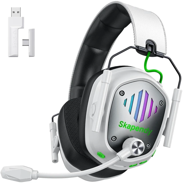 Alt view image 8 of 14 - Wireless Gaming Headset for PC, PS5, PS4, Switch, Mac, Mobile Phone, USB&Type-C 2.4GHz Gaming Headphones with ENC Noise Cancelling Mic, 50mm Drivers, 3D Surround Sound, Cool RGB Light, 50H GameTime