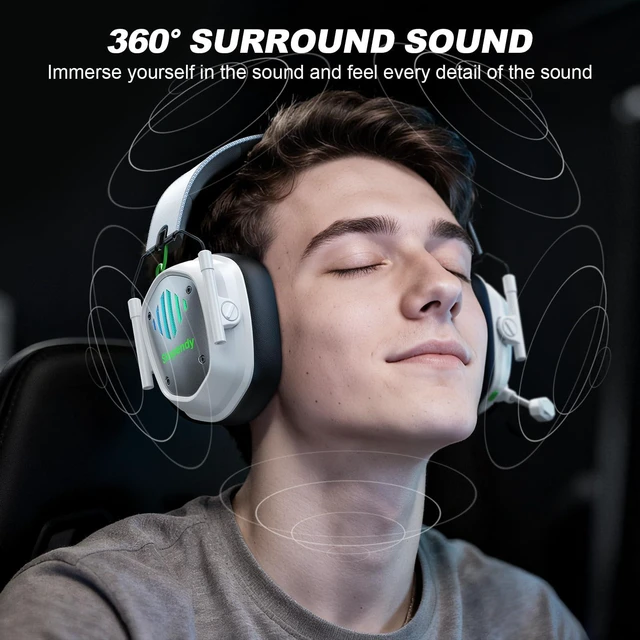 Alt view image 10 of 14 - Wireless Gaming Headset for PC, PS5, PS4, Switch, Mac, Mobile Phone, USB&Type-C 2.4GHz Gaming Headphones with ENC Noise Cancelling Mic, 50mm Drivers, 3D Surround Sound, Cool RGB Light, 50H GameTime