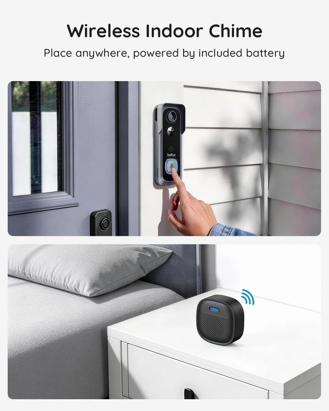 Alt view image 14 of 14 - Video Doorbell Camera Wireless No Subscription Required, 2K HD, 166° Wide View, HDR Night Vision, Motion Alerts, TwoWay Audio & Battery Video Doorbell with Chime, 2.4GHz WiFi Only