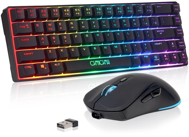 Alt view image 8 of 14 - 60% Wireless Gaming Keyboard and Mouse Combo, RGB Backlit Rechargeable LED Light Up Keyboards,Wireless Gaming Mouse and Keyboard for Xbox PS4 PS5 PC Laptop -Black