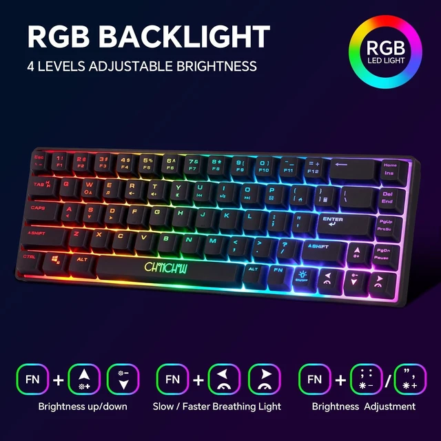 Alt view image 12 of 14 - 60% Wireless Gaming Keyboard and Mouse Combo, RGB Backlit Rechargeable LED Light Up Keyboards,Wireless Gaming Mouse and Keyboard for Xbox PS4 PS5 PC Laptop -Black