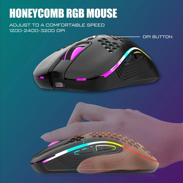 Alt view image 10 of 12 - Wireless Keyboard and Mouse Combo, Rainbow Backlit Rechargeable Battery, 75% Layout TKL Ultra Compact Gaming Keyboard & Lightweight 3200 DPI Honeycomb Optical Mouse (Black)