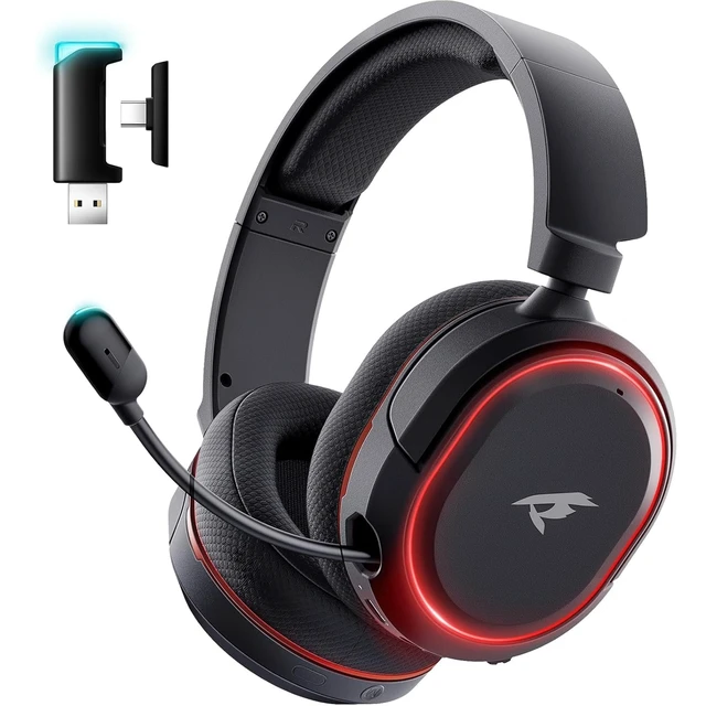 Alt view image 8 of 14 - Wireless Gaming Headset, 7.1 Surround Sound, 2.4Ghz USB Gaming Headphones Bluetooth 5.4, 100-Hr Noise Canceling Mic RGB Light, Wireless Headset for PC PS5 PS4 Mac Switch, ONLY Wired Mode Suit for Xbox