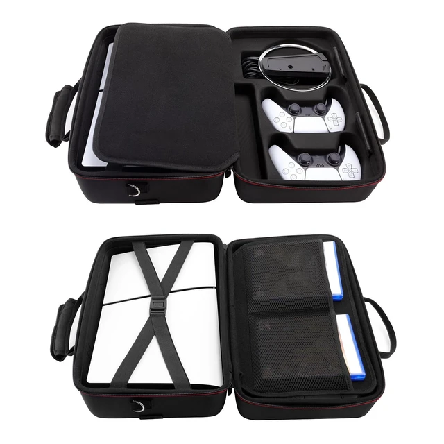 Alt view image 12 of 14 - Carrying Case Compatible with PS5 SLIM 2023, Hard Shell Travel Case Protective Bag for Play Station 5 Slim Disc and Digital Edition Console, Controllers, Vertical Base, Disc and Cable Accessories