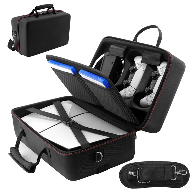 Alt view image 8 of 14 - Carrying Case Compatible with PS5 SLIM 2023, Hard Shell Travel Case Protective Bag for Play Station 5 Slim Disc and Digital Edition Console, Controllers, Vertical Base, Disc and Cable Accessories
