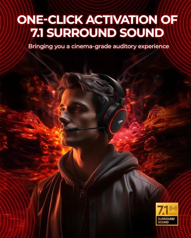 Alt view image 9 of 14 - Wireless Gaming Headset, 7.1 Surround Sound, 2.4Ghz USB Gaming Headphones Bluetooth 5.4, 100-Hr Noise Canceling Mic RGB Light, Wireless Headset for PC PS5 PS4 Mac Switch, ONLY Wired Mode Suit for Xbox