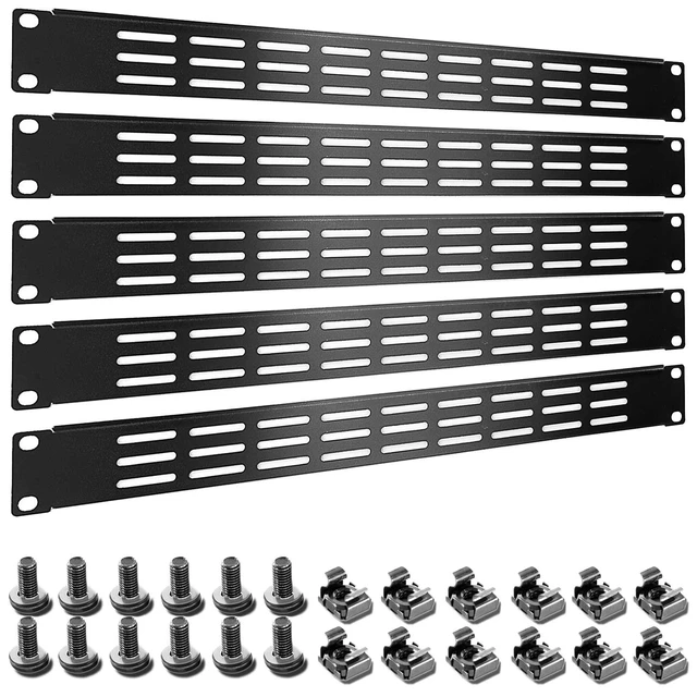 Alt view image 8 of 14 - 1U 2U 3U Blank Rack Mount Panel, Spacer Black Rack Mount Cover Support bar for Enclosure Network Cabinet Cable Management Bar Slot (Vented 1U 5PCS)