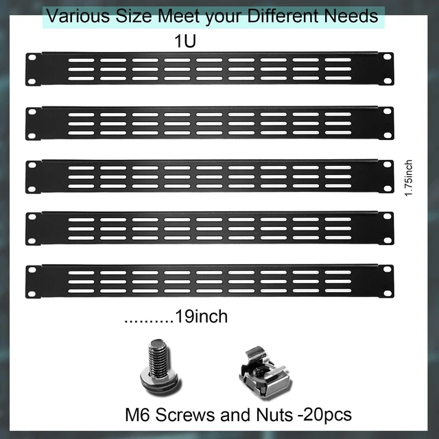 Alt view image 9 of 14 - 1U 2U 3U Blank Rack Mount Panel, Spacer Black Rack Mount Cover Support bar for Enclosure Network Cabinet Cable Management Bar Slot (Vented 1U 5PCS)