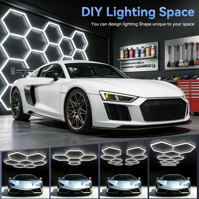 Alt view image 9 of 14 - Hexagon 5000K LED Garage Lights: 25 Pack Updated 1.31-inch Wider Size,26300LM Super Bright Hex Lighting Ceiling LED Shop Light for Garage, Car Detailing, Workshop, Warehouse, Gym, Basement