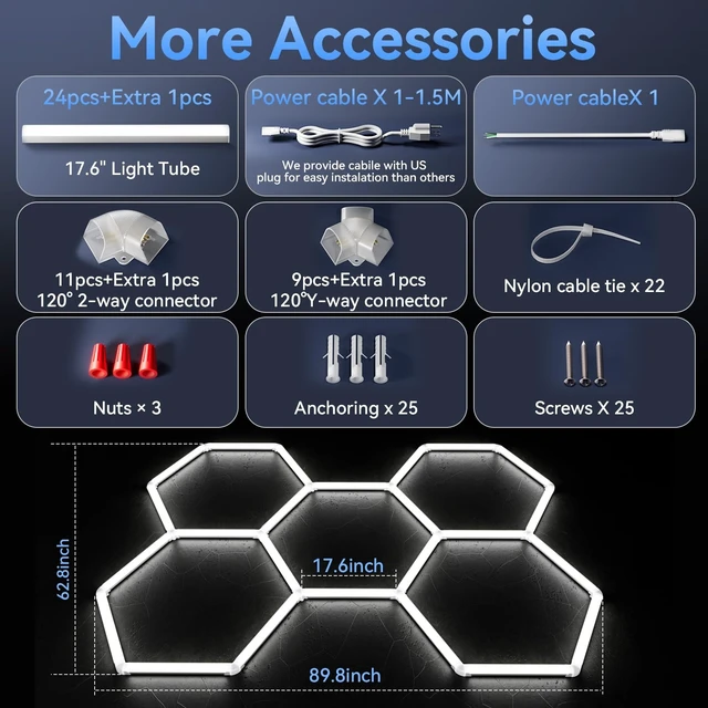 Alt view image 11 of 14 - Hexagon 5000K LED Garage Lights: 25 Pack Updated 1.31-inch Wider Size,26300LM Super Bright Hex Lighting Ceiling LED Shop Light for Garage, Car Detailing, Workshop, Warehouse, Gym, Basement