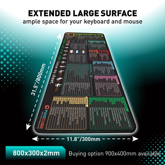Alt view image 8 of 12 - Excel Cheat Sheet Desk Pad | Excel Shortcut Keys Mouse Pad | Extended Large XL Gaming Mousepad | PC Office Spreadsheet Keyboard Mat | Non-Slip Stitched Edge