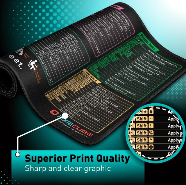 Alt view image 9 of 12 - Excel Cheat Sheet Desk Pad | Excel Shortcut Keys Mouse Pad | Extended Large XL Gaming Mousepad | PC Office Spreadsheet Keyboard Mat | Non-Slip Stitched Edge