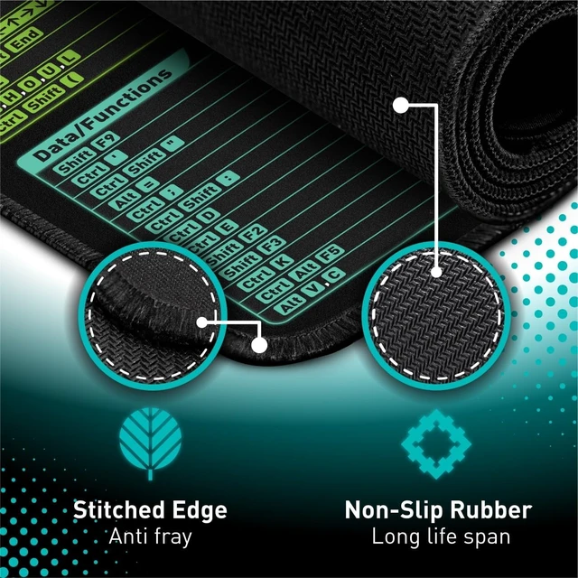 Alt view image 11 of 12 - Excel Cheat Sheet Desk Pad | Excel Shortcut Keys Mouse Pad | Extended Large XL Gaming Mousepad | PC Office Spreadsheet Keyboard Mat | Non-Slip Stitched Edge