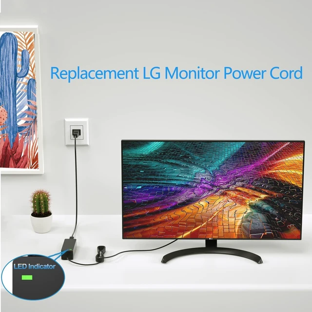 Alt view image 10 of 14 - Replacment for LG Monitor Power Cord 19V DC Power Supply for LG Electronics 27" 24" 23" 22" 20" 19" LCD LED HD TV Monitor Widescreen Power Adapter Cord
