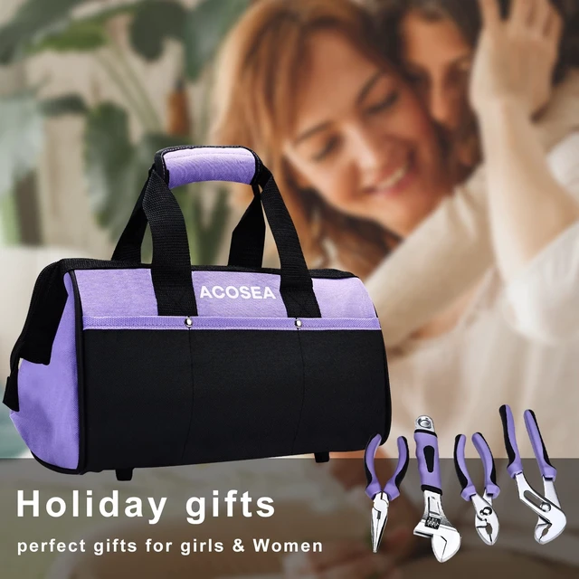 Alt view image 9 of 14 - Purple Tool Set,223-Piece Tool Sets for Women,Tool Kit with 13-Inch Wide Mouth Open Purple Tool Bag,The Basic Tool Set is Perfect for Home Maintenance (PURPLE)