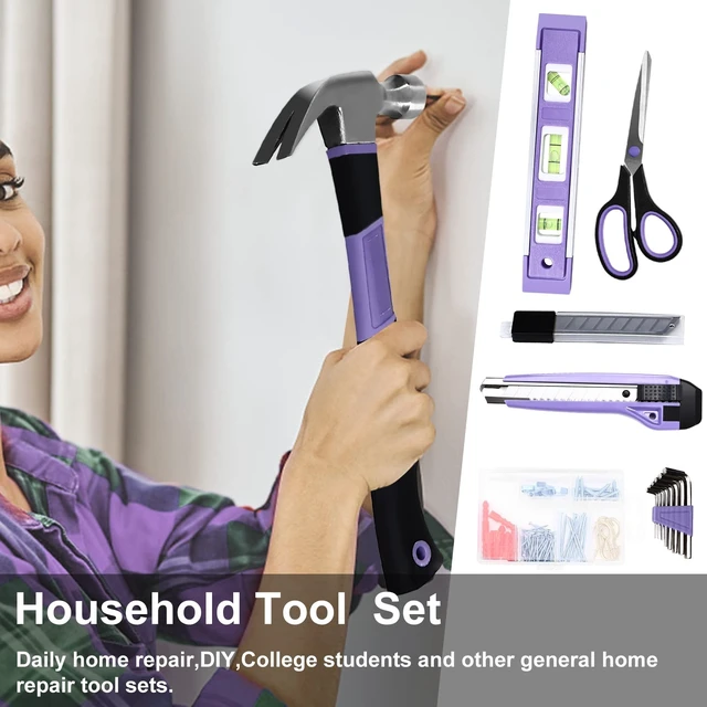 Alt view image 12 of 14 - Purple Tool Set,223-Piece Tool Sets for Women,Tool Kit with 13-Inch Wide Mouth Open Purple Tool Bag,The Basic Tool Set is Perfect for Home Maintenance (PURPLE)
