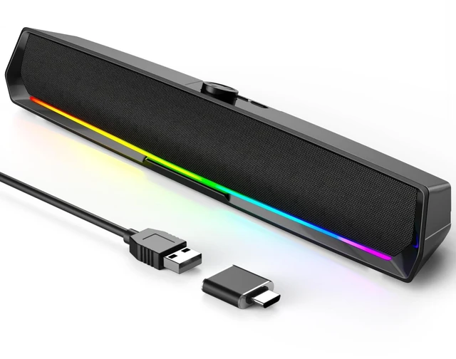 Alt view image 8 of 14 - Computer Speakers for Desktop,PC Speakers Gaming Sound bar with Colorful Light,USB Speaker With Bluetooth for PCs Desktop Laptop Tablets,Wired Bluetooth Speaker for Phones(Type-C Adapter Included)
