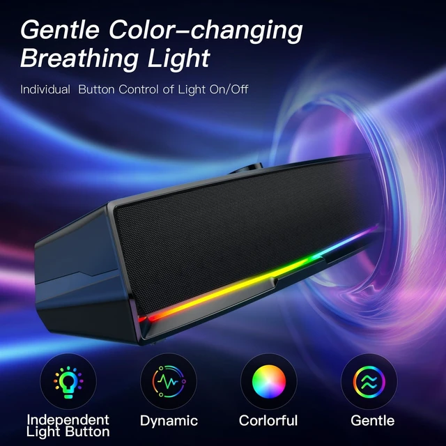 Alt view image 11 of 14 - Computer Speakers for Desktop,PC Speakers Gaming Sound bar with Colorful Light,USB Speaker With Bluetooth for PCs Desktop Laptop Tablets,Wired Bluetooth Speaker for Phones(Type-C Adapter Included)