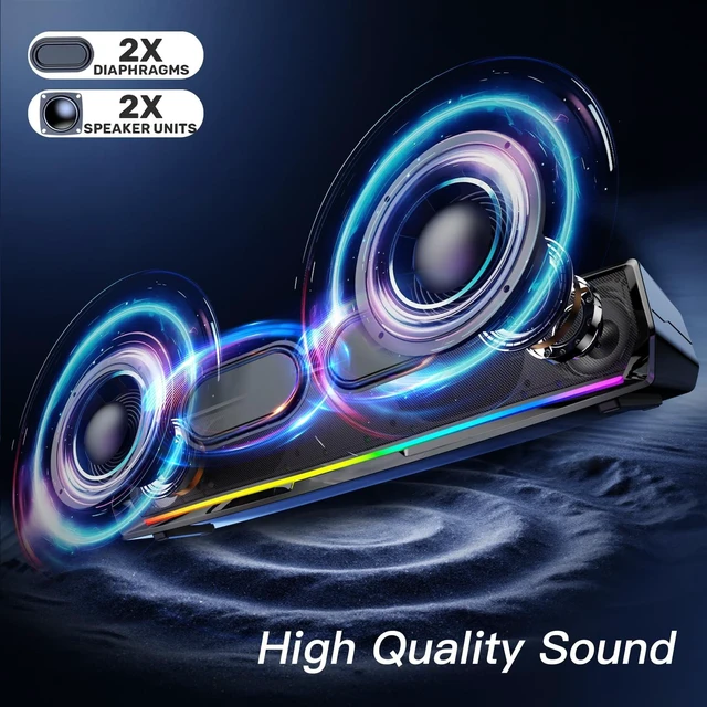 Alt view image 9 of 14 - Computer Speakers for Desktop,PC Speakers Gaming Sound bar with Colorful Light,USB Speaker With Bluetooth for PCs Desktop Laptop Tablets,Wired Bluetooth Speaker for Phones(Type-C Adapter Included)