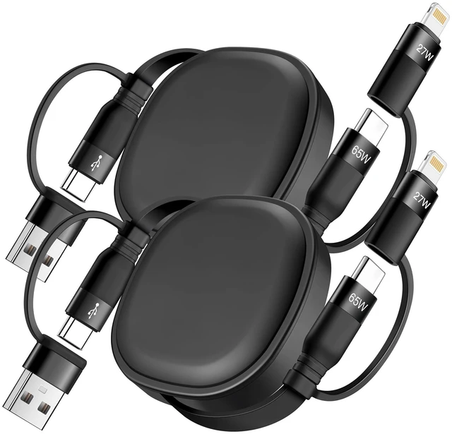 Alt view image 8 of 14 - 5 in 1 Multi Charging Cable, 2Pack Retractable Lightning Charger Cable 65W USB C to USB C Fast Charging,Multiple USBC Cord Multi Car Charger for iPhone 17/16/15/14 Pro Max,iPad,Samsung S25 S24,Tablets