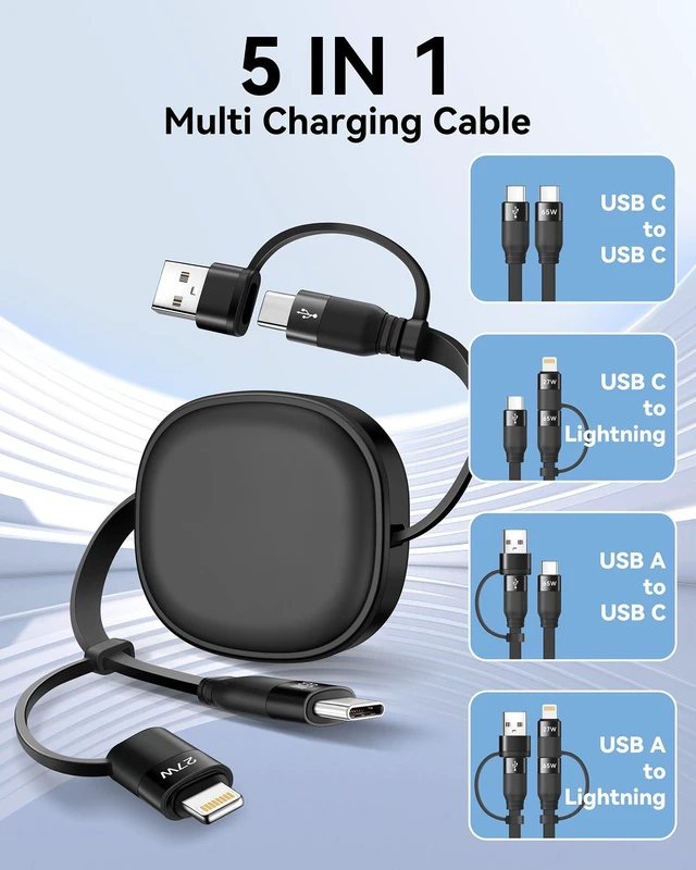 Alt view image 11 of 14 - 5 in 1 Multi Charging Cable, 2Pack Retractable Lightning Charger Cable 65W USB C to USB C Fast Charging,Multiple USBC Cord Multi Car Charger for iPhone 17/16/15/14 Pro Max,iPad,Samsung S25 S24,Tablets