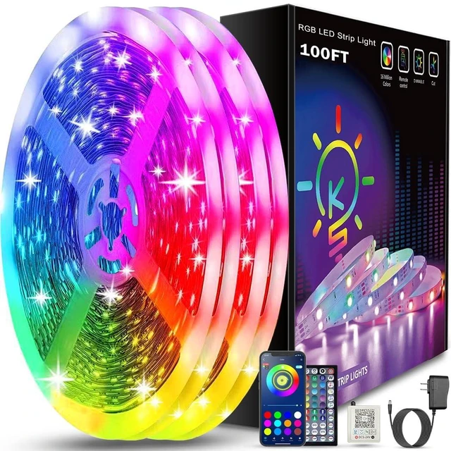 Alt view image 8 of 14 - 100ft Led Strip Lights (2 Rolls of 50ft) Bluetooth Smart App Control Music Sync Color Changing RGB Led Light Strip with Remote,Led Lights for Bedroom Room Home Decor Party Festival