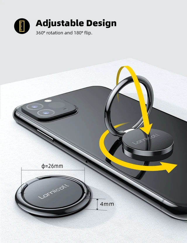 Alt view image 12 of 14 - Cell Phone Ring Holder Stand - Polished Metal Finger Grip | 360° Rotation, Finger Ring Kickstand for Magnetic Car Mount, Fit iPhone 17 16 Pro Max, Androids, Cellphone Accessories