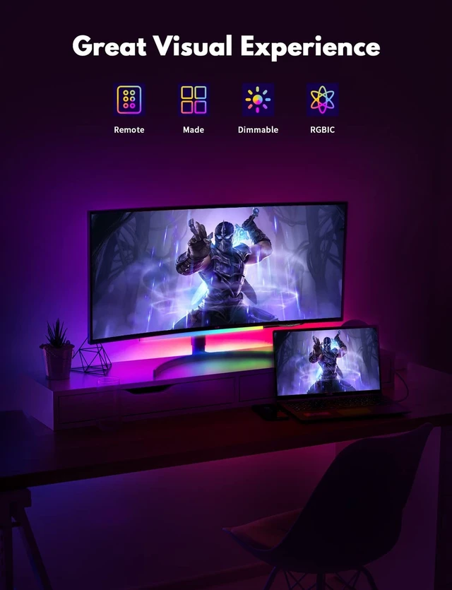 Alt view image 8 of 12 - Under Monitor RGB Light Bar, LED Light for Desk Gaming Setup, USB Powered Keyboard Light, 12 Inch 5V, 353 Color Change Modes, Wireless Remote, LED Ambient Lights for Room Decor, Desk Setup, PC