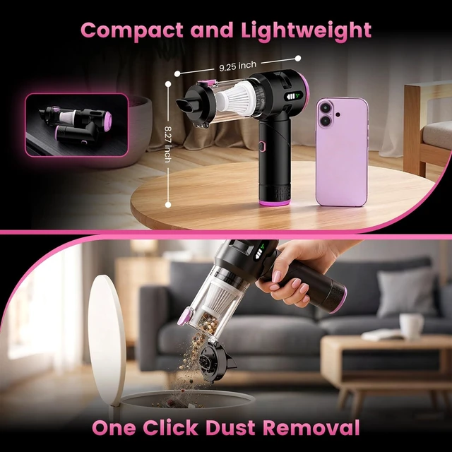 Alt view image 10 of 12 - Handheld Car Vacuum Cleaner,25000PA Strong Cyclonic Suction Foldable Mini Vacuum Portable Cordless with Digital Display and One Touch Dust Removal for Car, Home, Office, Kitchen (Purple)